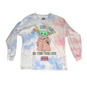 Star Wars Baby Yoda Grogu Mandalorian Cute Long Sleeve Tie Die T-Shirt Disney